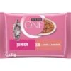 Purina ONE Junior Kittenfutter Nass Zarte Stückchen In Sauce Lachs 48x85g